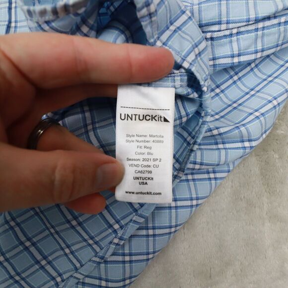 UNTUCKIT Men's Blue White Plaid Long‎ Sleeve Button Up Shirt size XXXL - Picture 6 of 7